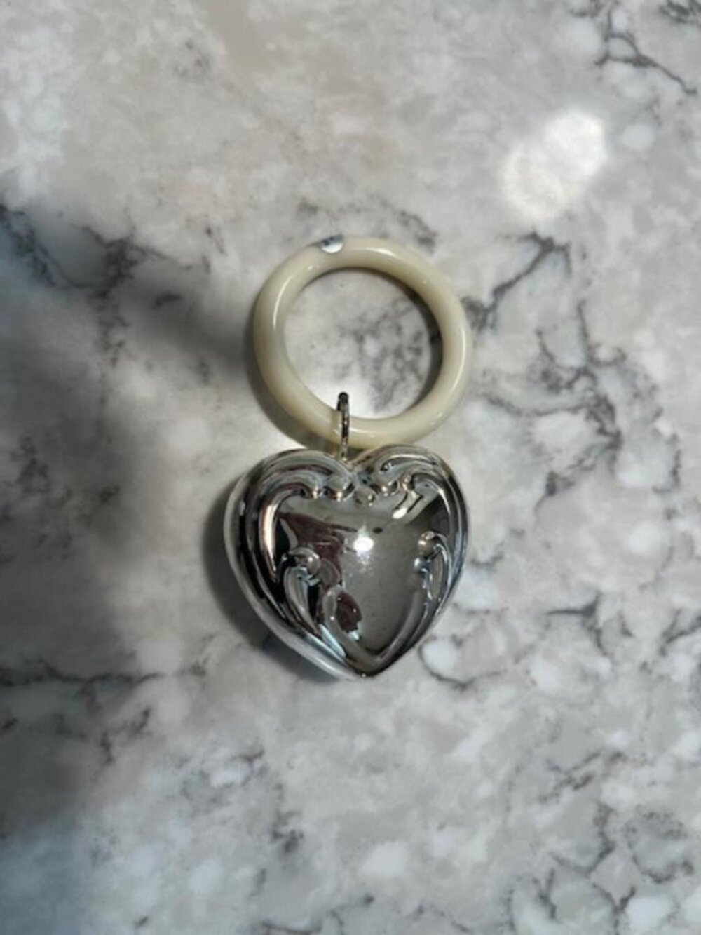 Engravable Silver Plated Heart Rattle & Pacifier Ring/A New IBoxed Baby Toy - Picture 4 of 6